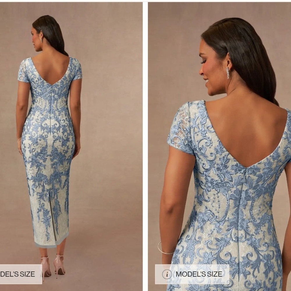 Azazie Blue Lace Midi Dress